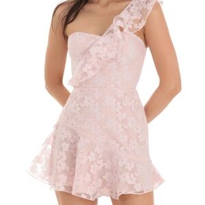 Elegant Pink Floral One-Shoulder Dress